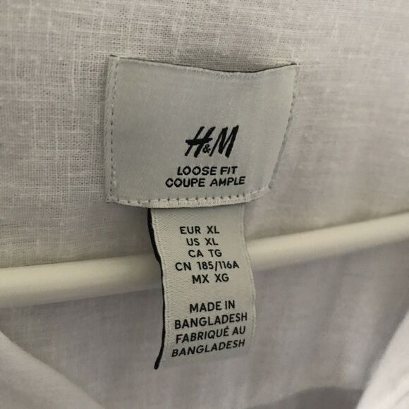 H&M White Linen Cotton Loose Fit Long Sleeve Collared Top Shirt NWOT - XXL - Picture 4 of 5